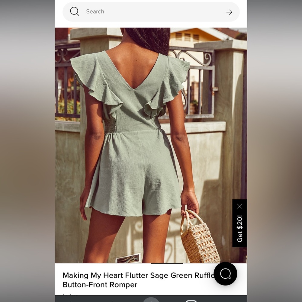 Lulu's Sage Green Ruffle Button-Front Romper - Picture 4 of 6
